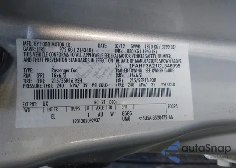 2012 Ford Focus Se z USA, uszkodzony, nr VIN 1FAHP3K21CL346095